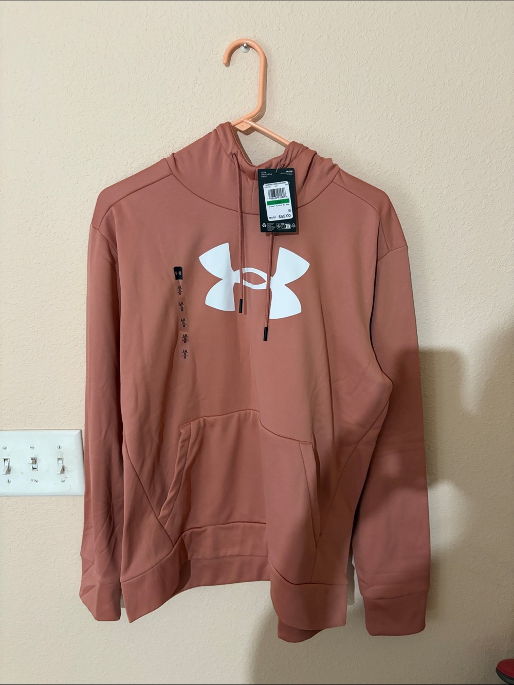 NWT Under Armour Crewneck Hoodie in Dusty Rose with White Logo
